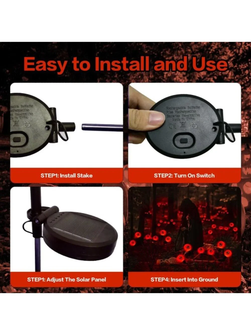Solar Halloween Decorations - 12 LED Spooky Eyeball Lights, Outdoor Garden